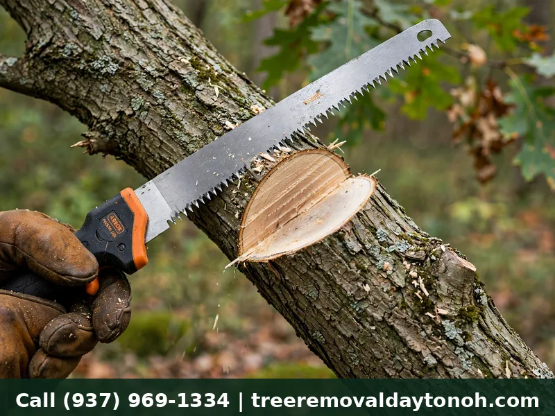 Close up of a proper pruning cut on a hardwood tree branch in Ohio made by a certified arborist