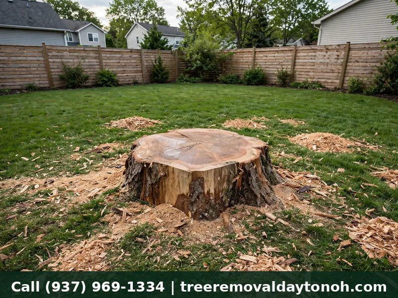 Fresh tree stump after a tree removal job in Dayton Ohio