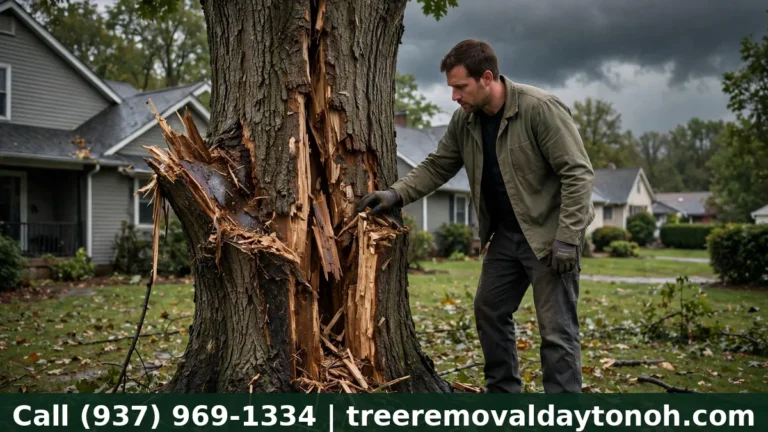 Arborist inspecting a tree before tornado season in Dayton Ohio