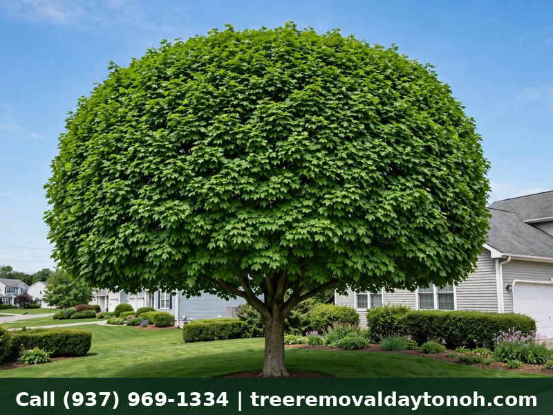 Properly trimmed tree canopy with balanced structure in Dayton Ohio