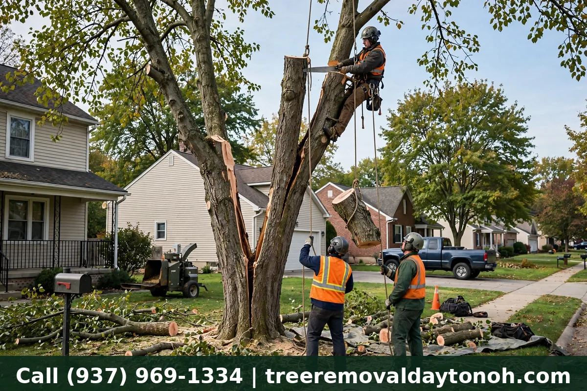 Bradford pear tree removal in a suburban front yard in Centerville Ohio