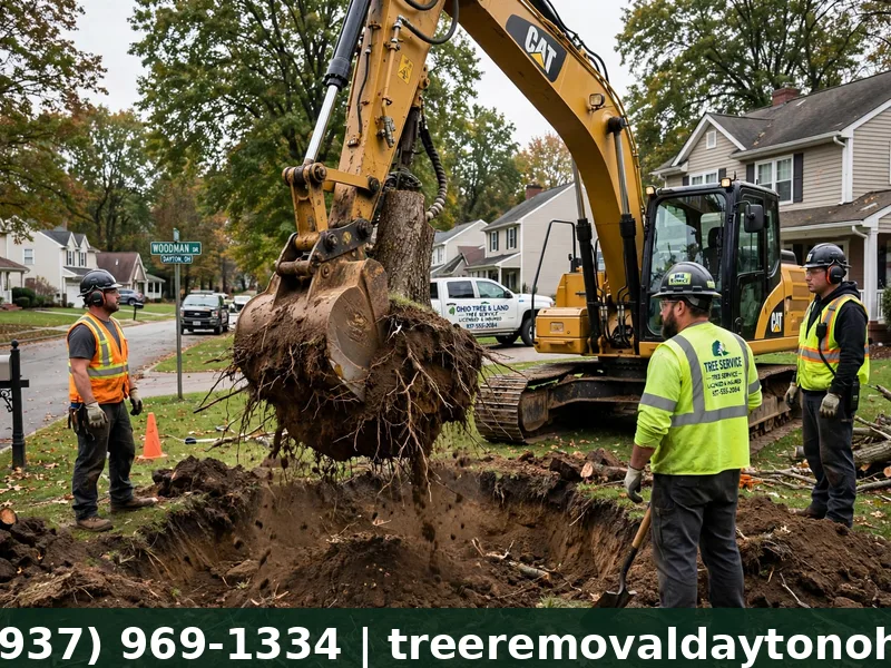 Full stump removal with root ball extraction in Dayton Ohio by a professional tree service crew